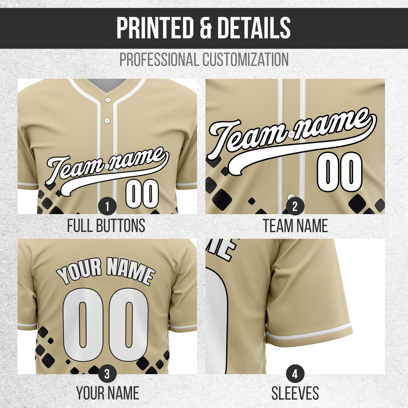 Custom Shadow Sparks Khaki Baseball Sports Jersey Personalized Uniform with Name & Number