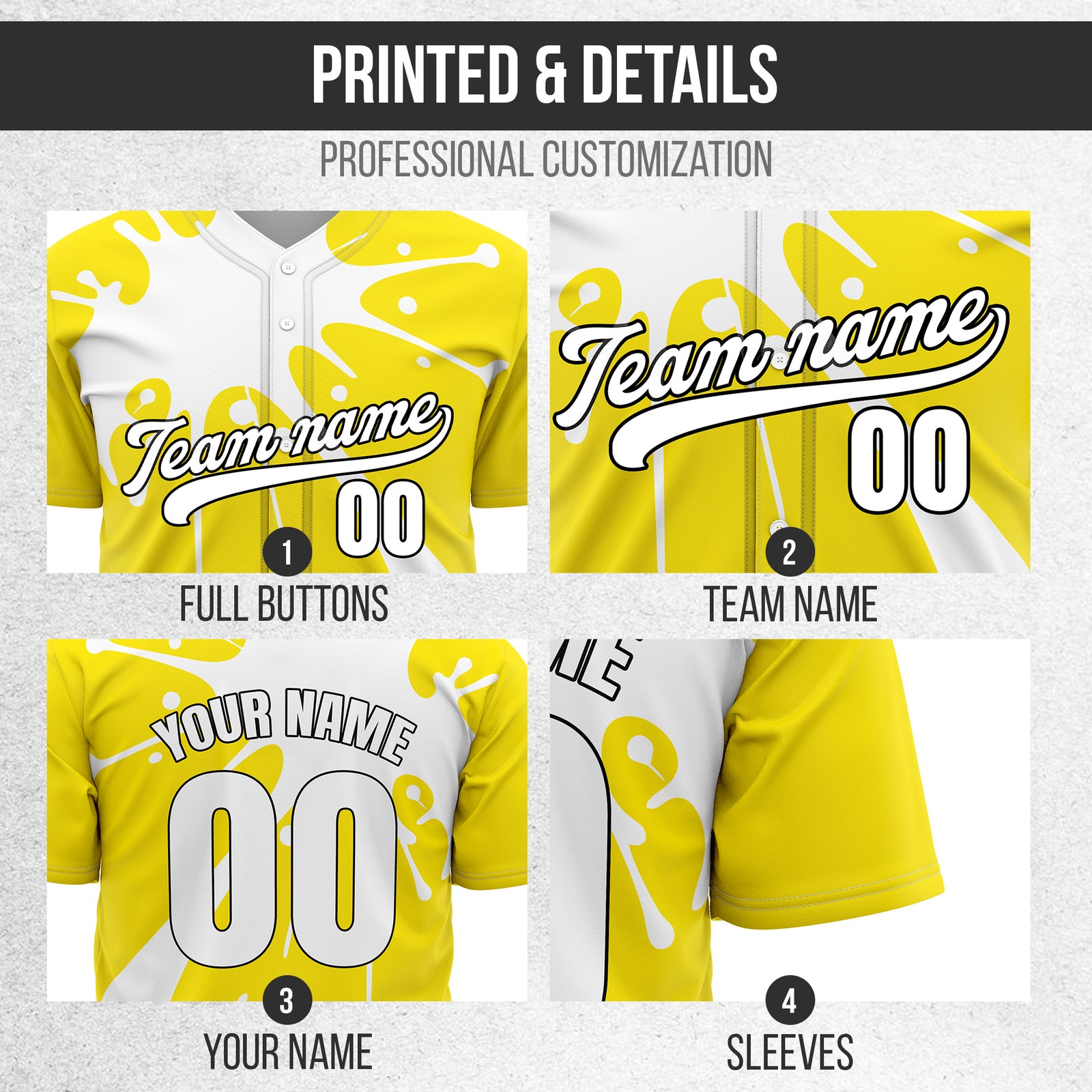 Custom Paint Burst Yellow Sports Jersey Personalized Uniform with Name & Number