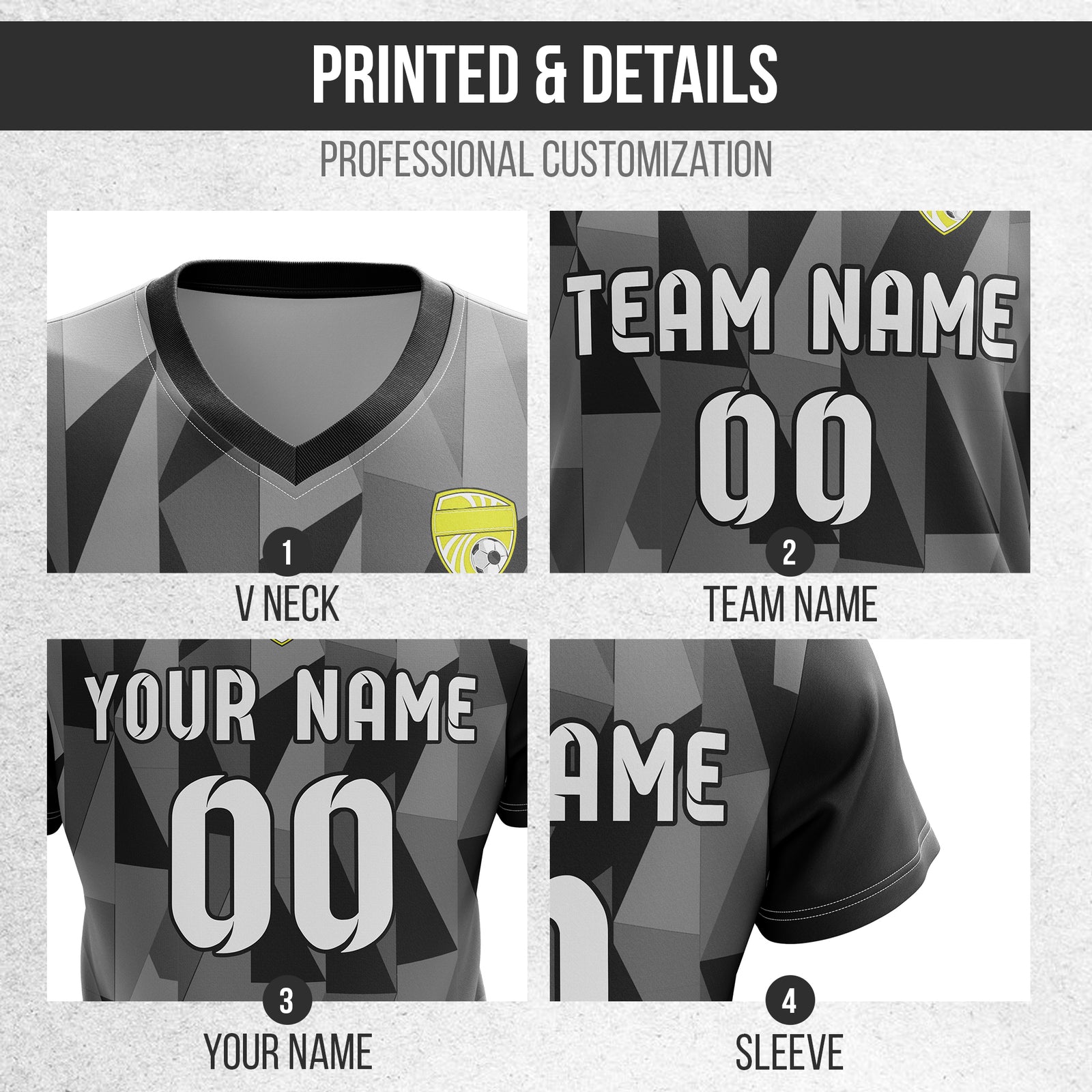 Custom Crystal V-Full Pattern Black Soccer sport Tops Jersey