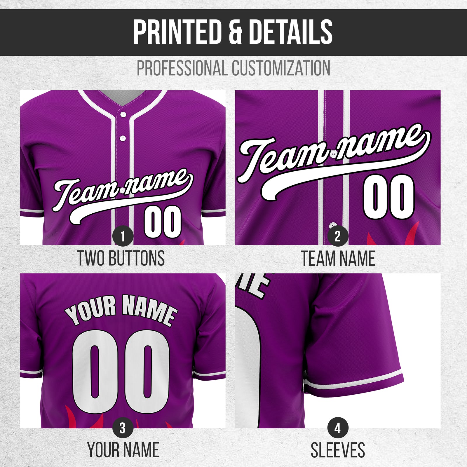 Custom Burnout Purple Baseball Sports Jersey Personalized Uniform with Name & Number