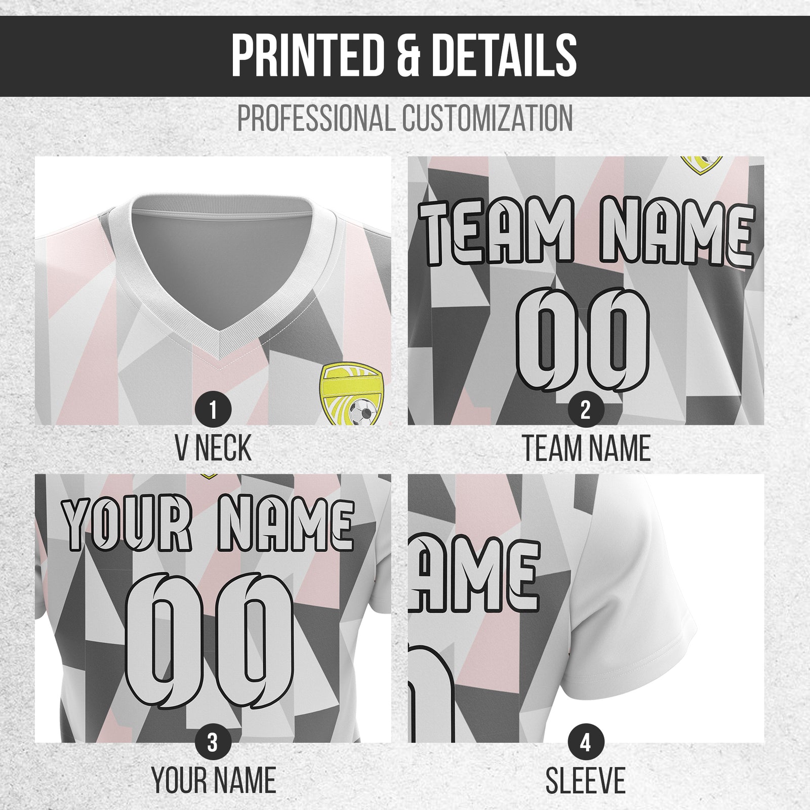 Custom Crystal V-Full Pattern White Soccer sport Tops Jersey