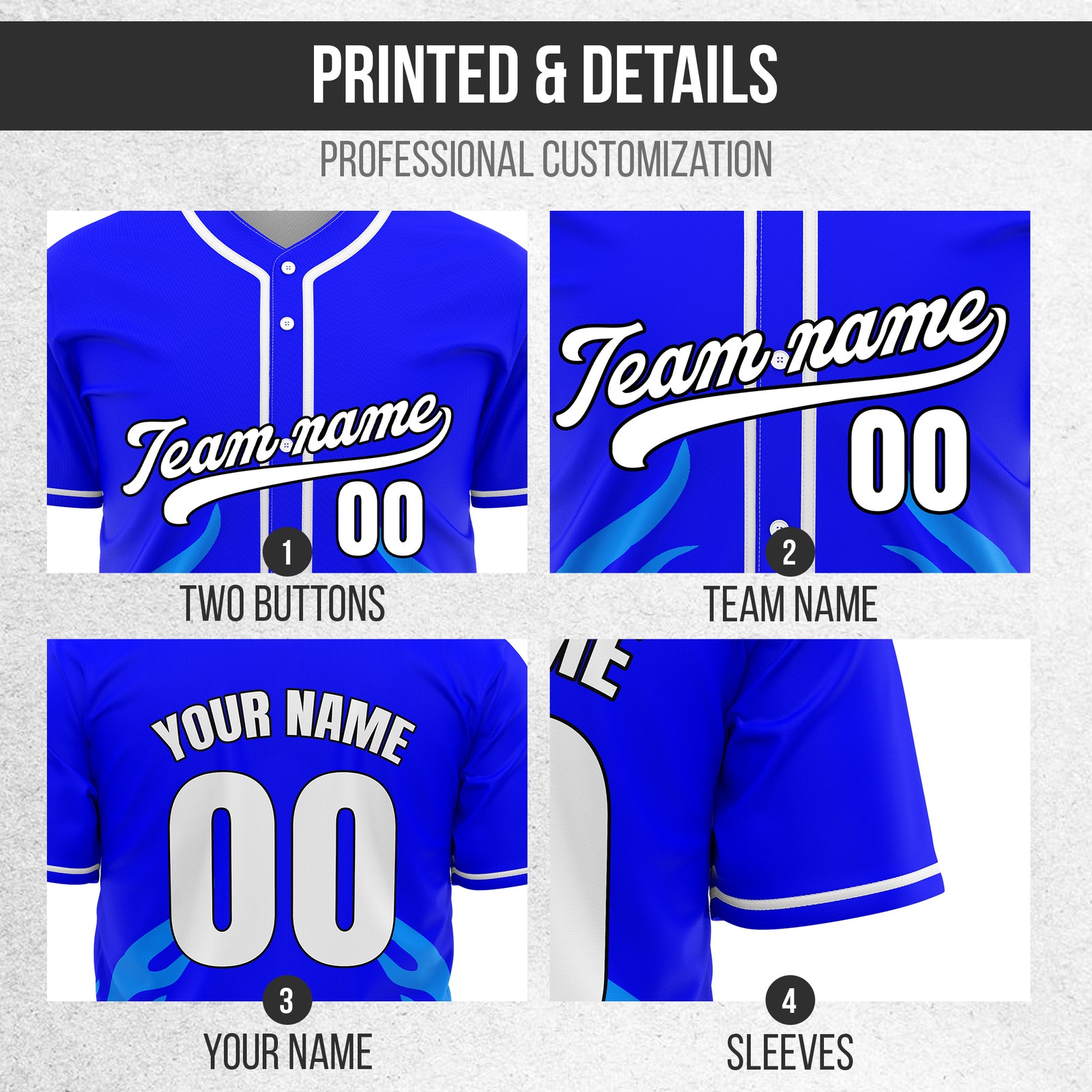 Custom Shadow Flames Blue Baseball Sports Jersey Personalized Uniform with Name & Number