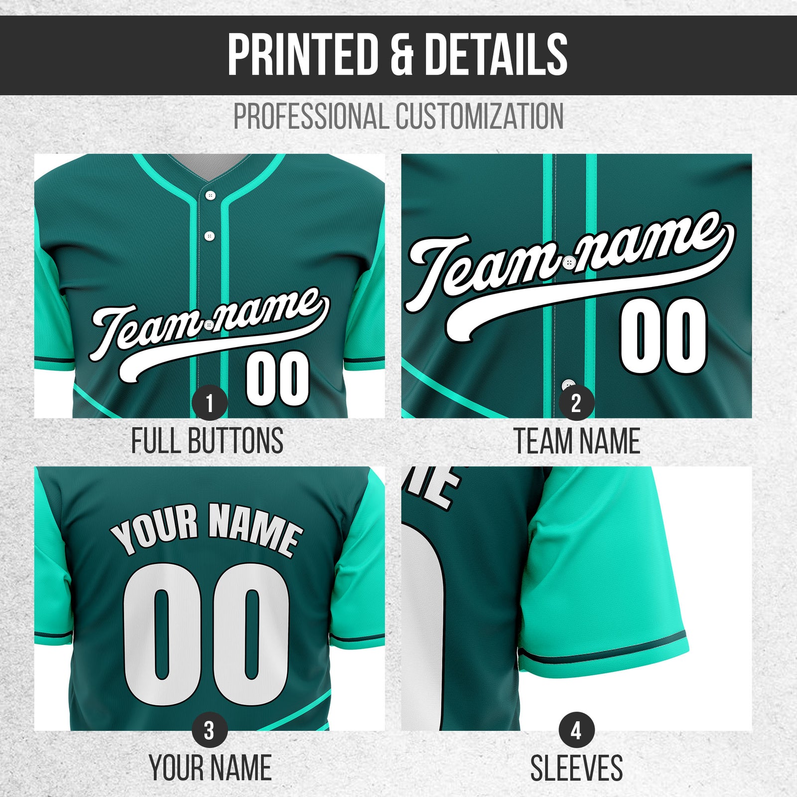 Custom Swift Teal Raglan Style Baseball Sports Jersey Personalized Uniform with Name & Number