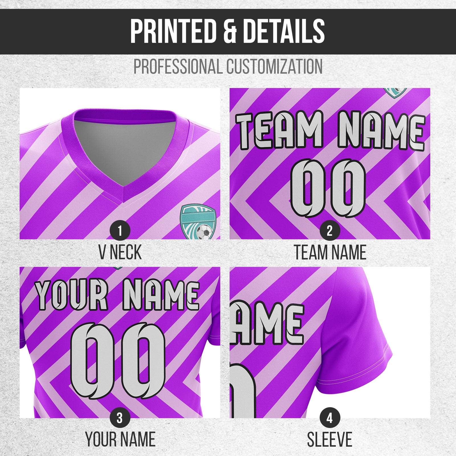 Custom Swift Stripe V-Neck Purple Soccer sport Tops Jersey