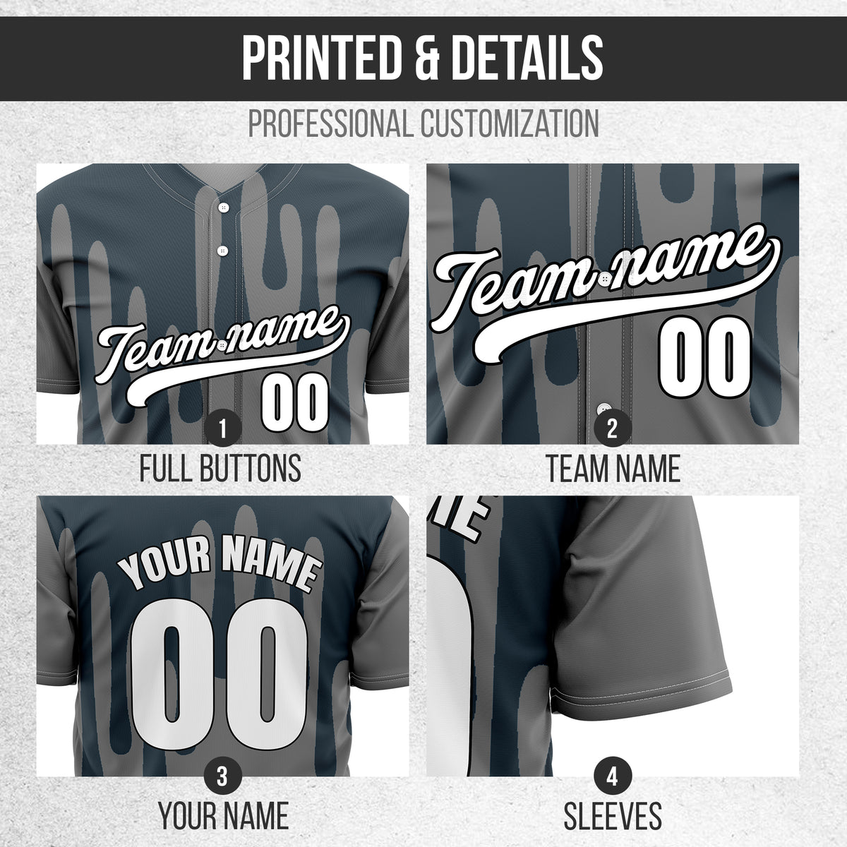 Custom Ink Drip Grey Sports Jersey Personalized Uniform with Name & Number