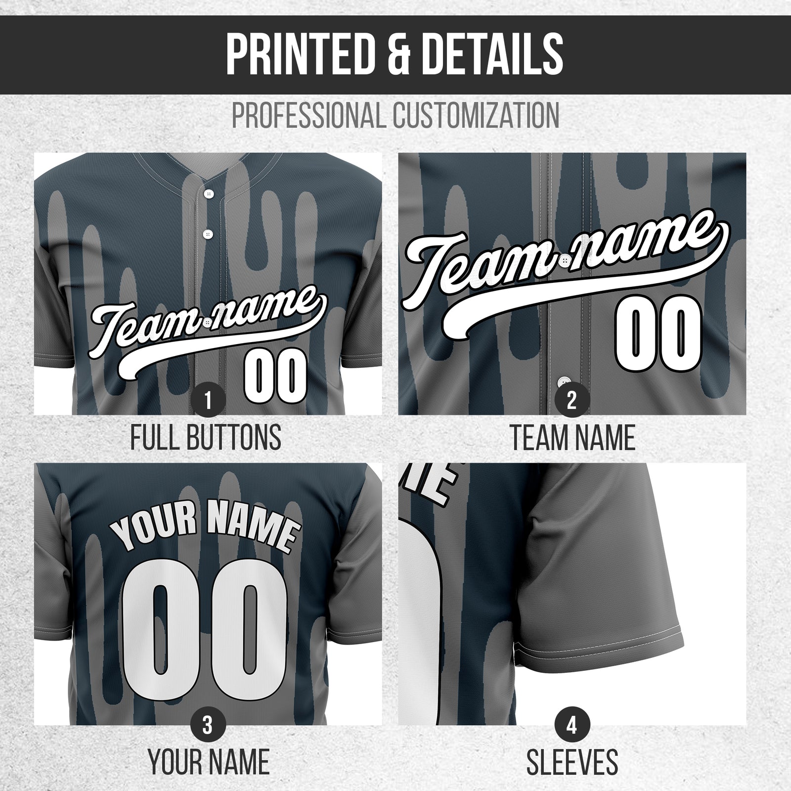 Custom Ink Drip Grey Sports Jersey Personalized Uniform with Name & Number