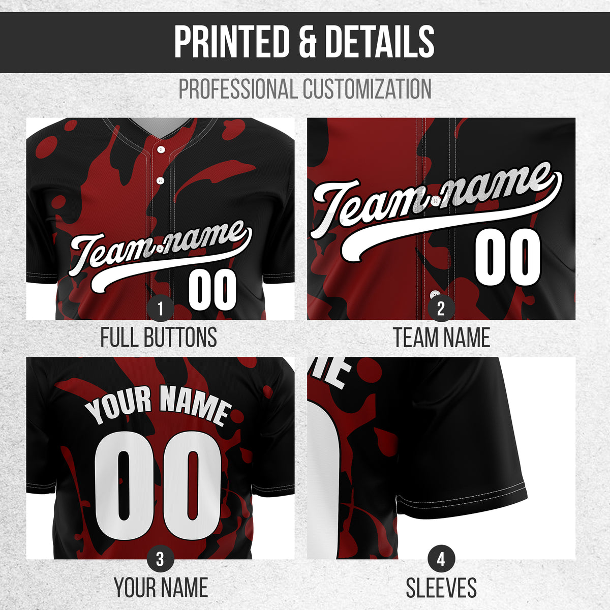 Custom Ink Splash Black Baseball Sports Jersey Personalized Uniform with Name & Number