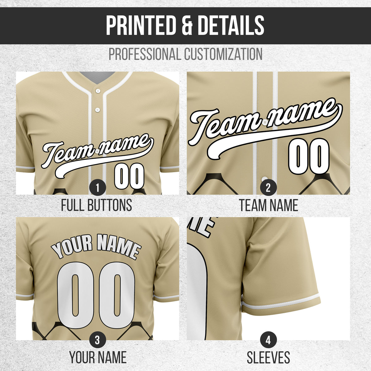 Custom Gridlock Khaki Baseball Sports Jersey Personalized Uniform with Name & Number
