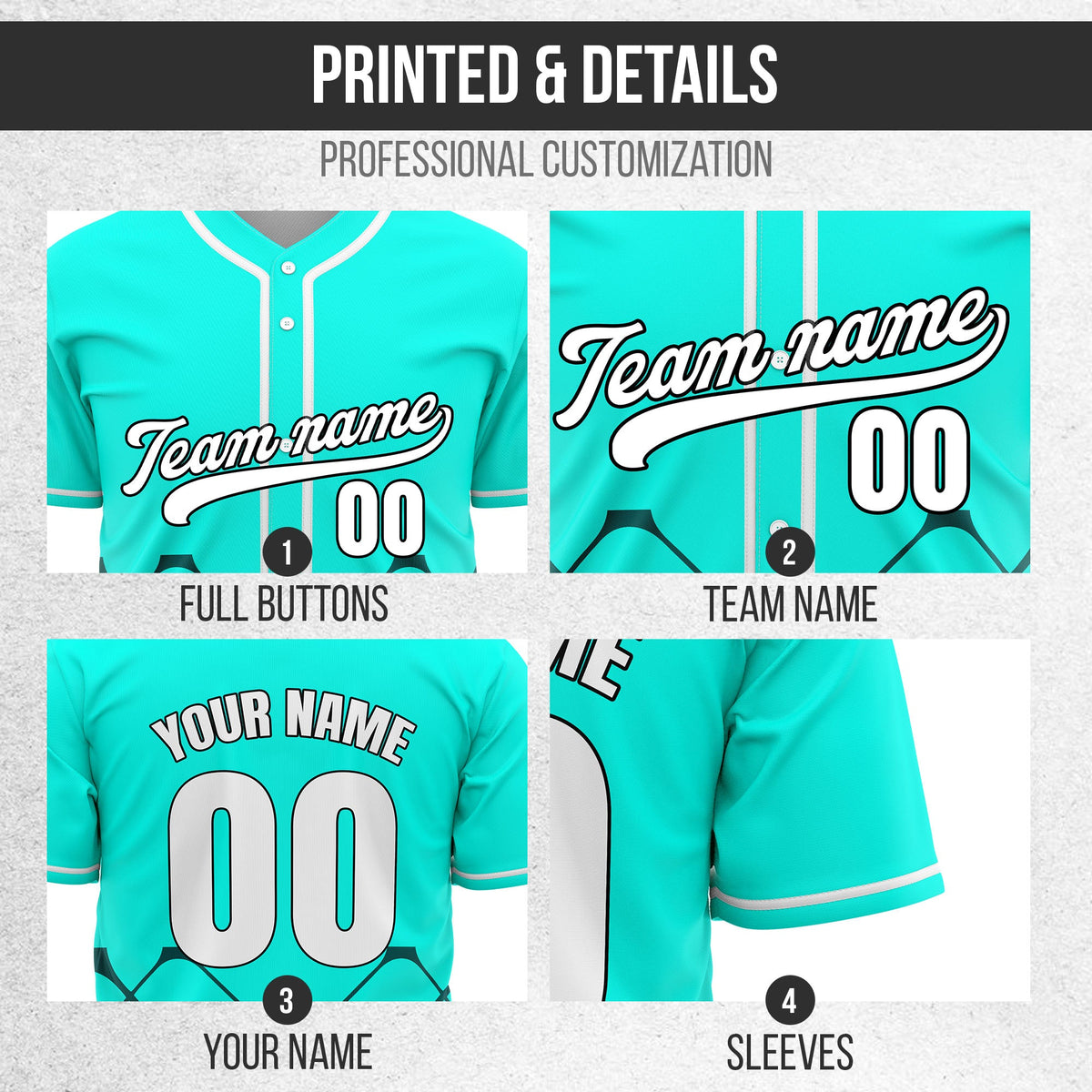 Custom Gridlock Aqua Baseball Sports Jersey Personalized Uniform with Name & Number