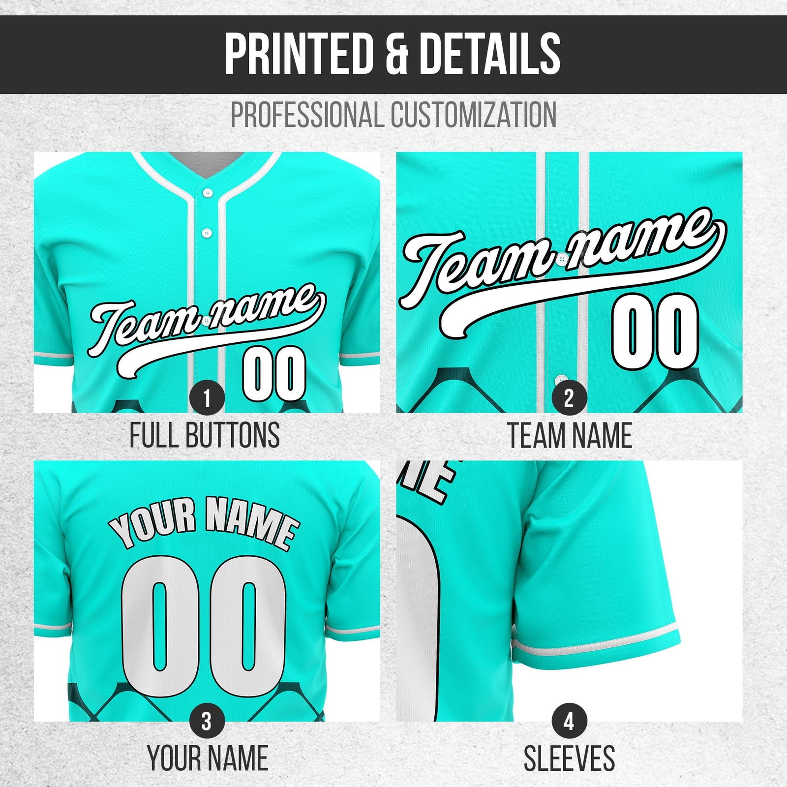 Custom Gridlock Aqua Baseball Sports Jersey Personalized Uniform with Name & Number