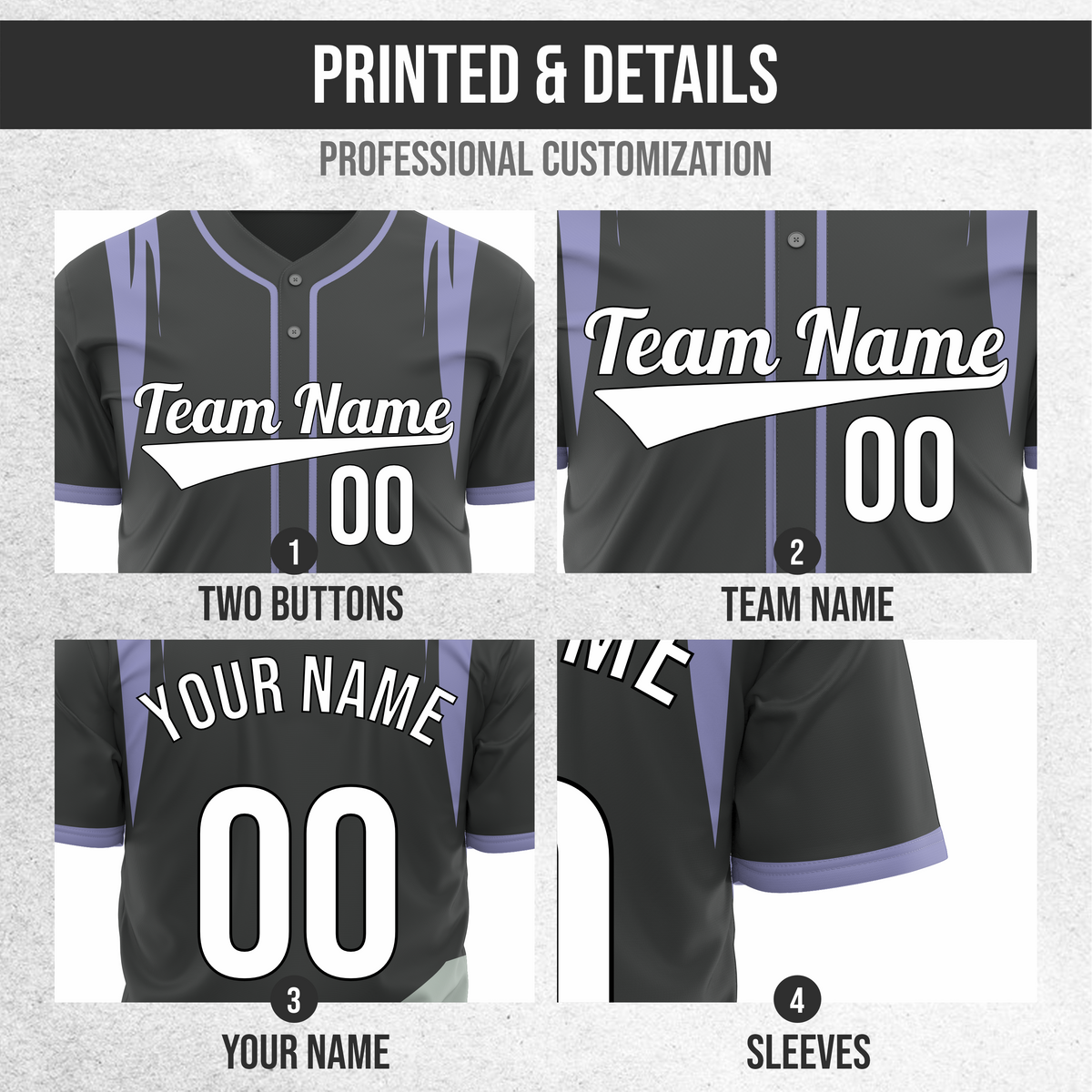 Custom Curve Edge Baseball Dark Grey Sports Jersey Personalized Uniform with Name & Number