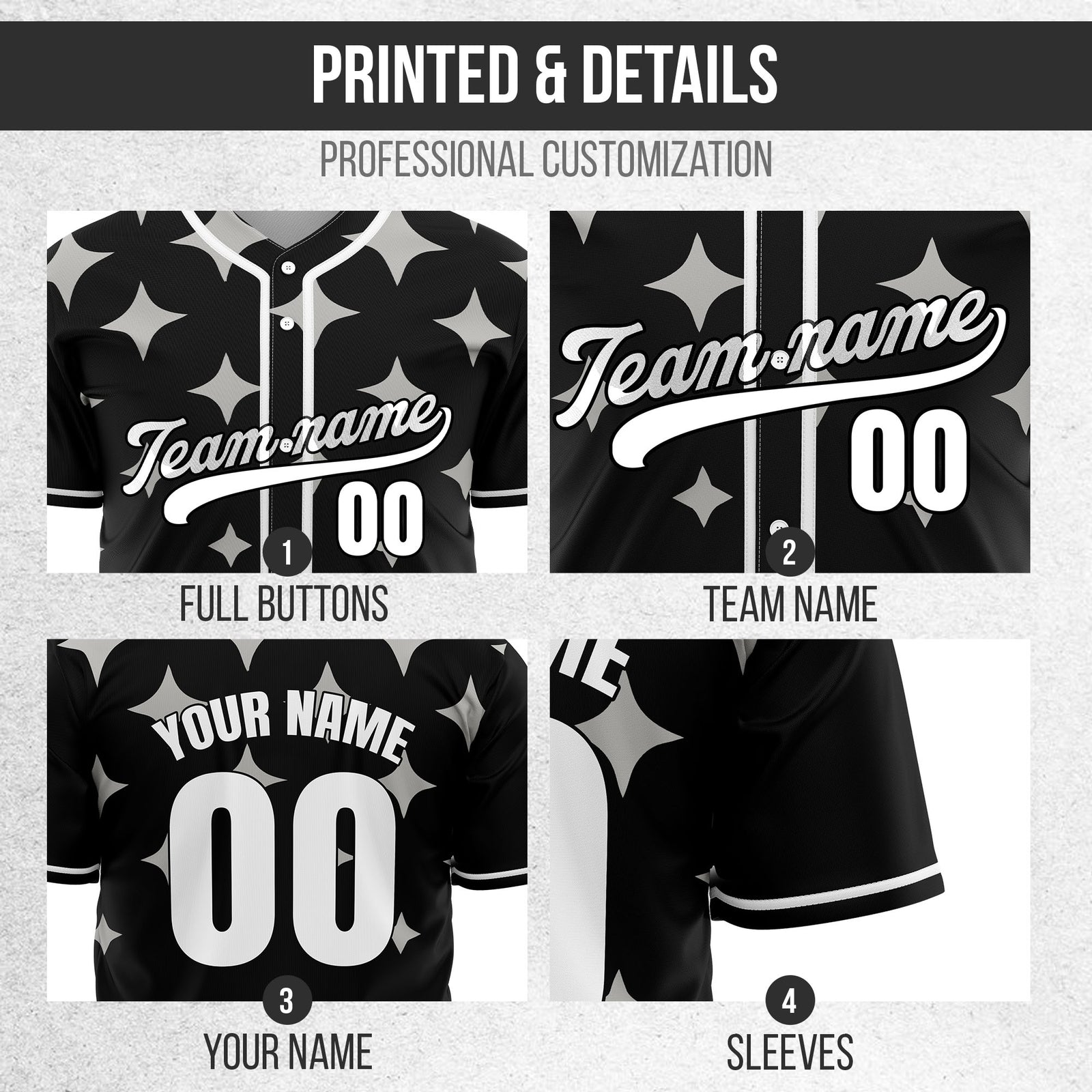 Custom Starlight Black Baseball Sports Jersey Personalized Uniform with Name & Number