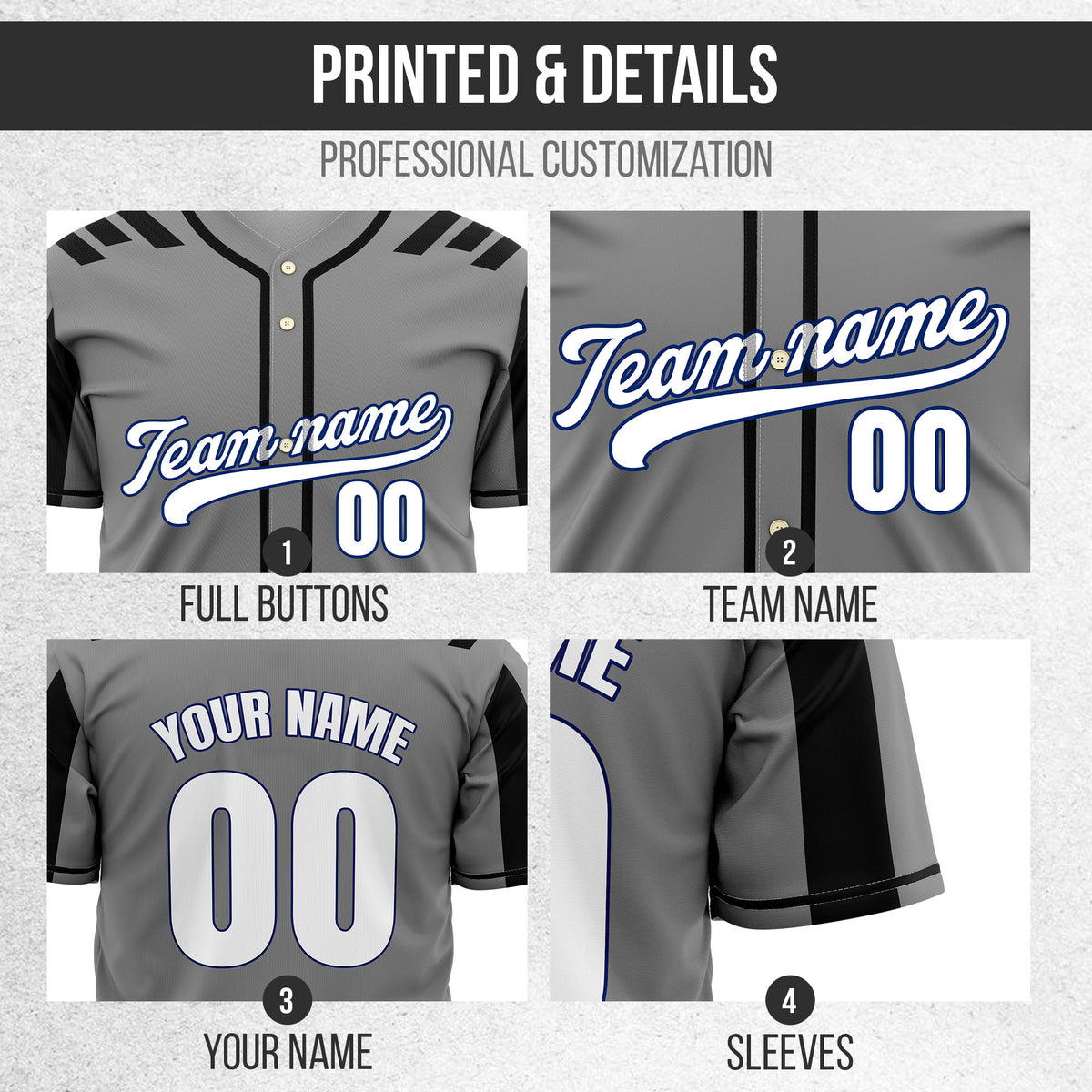 Custom Radiant Strike Grey Raglan Style Baseball Sports Jersey Personalized Uniform with Name & Number