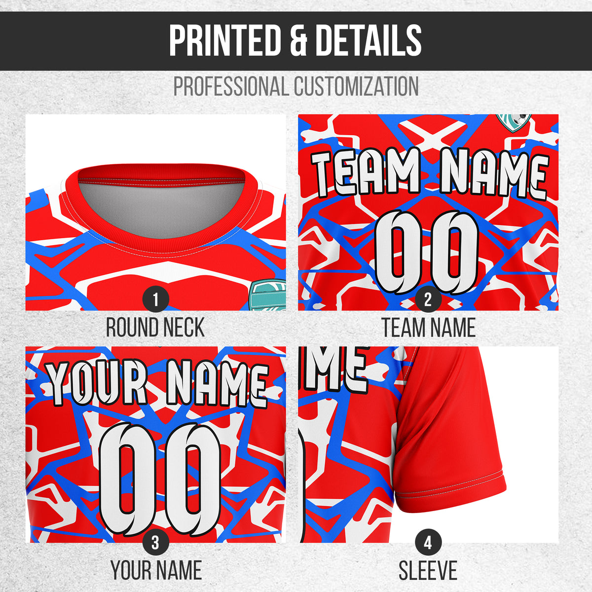 Custom Wild Pulse R-Full Pattern Soccer Red Sport Tops Jersey