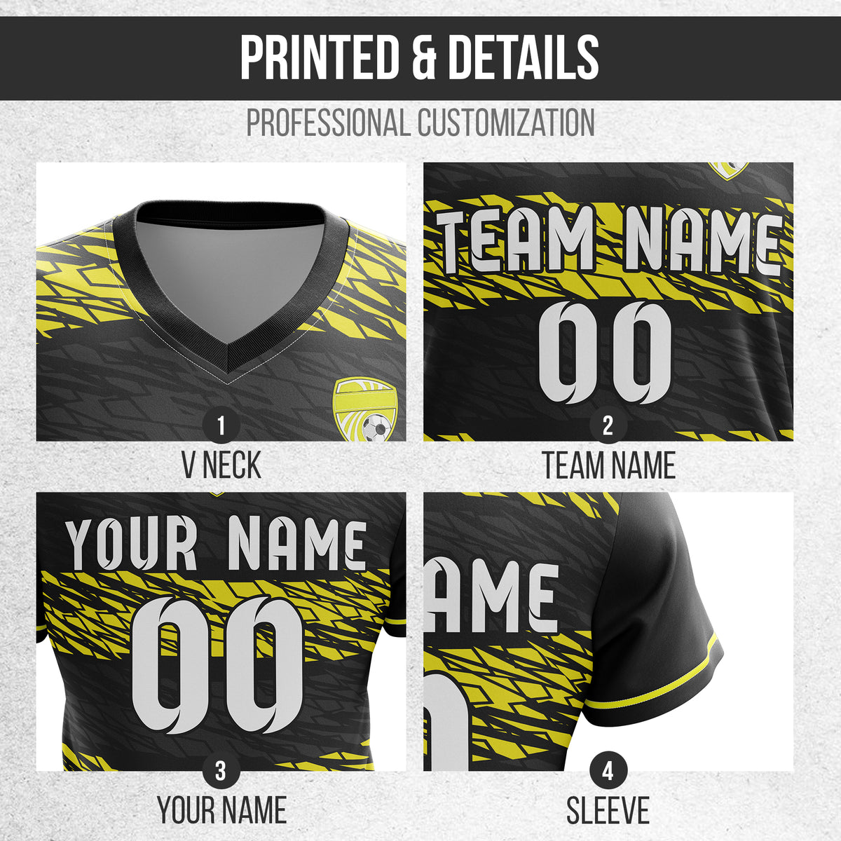 Custom Flare Strike V-Full Pattern Black Soccer sport Tops Jersey