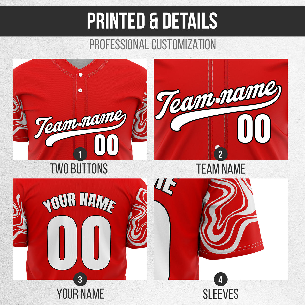 Custom Wave Red Baseball Sports Jerseys Personalized Uniform with Name & Numbers