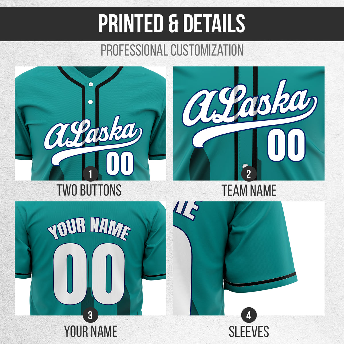 Custom City Horizon Teal Baseball Sports Jersey Personalized Uniform with Name & Number