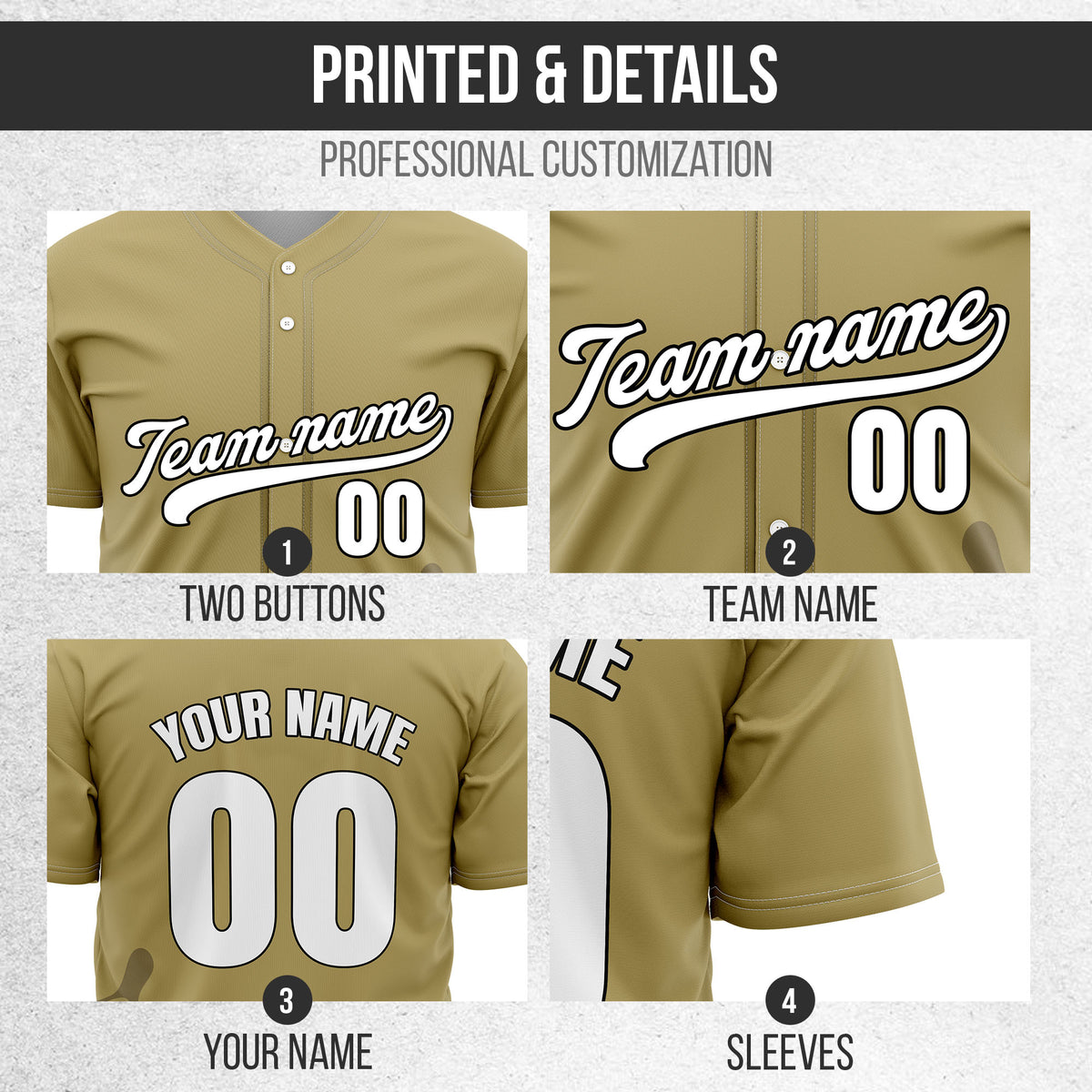 Custom Wave Khaki Baseball Sport Jersey Personalized Uniform with Name & Number