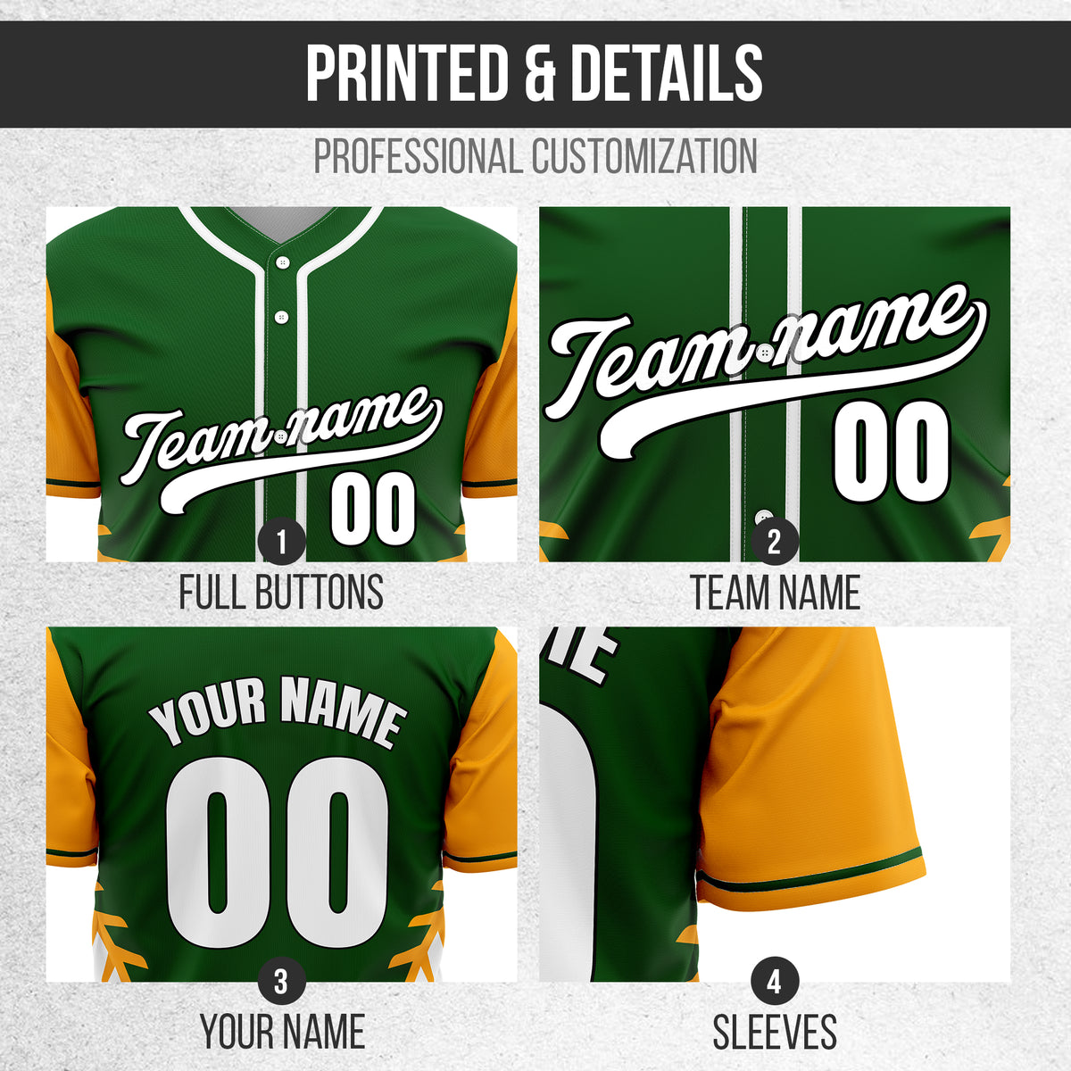 Custom Stitchline Baseball Green Sports Jersey Personalized Uniform with Name & Number