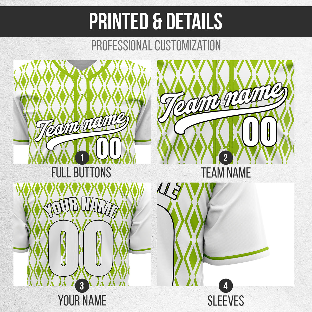 Custom Rhombic Edge White Baseball Sports Jersey Personalized Uniform with Name & Number