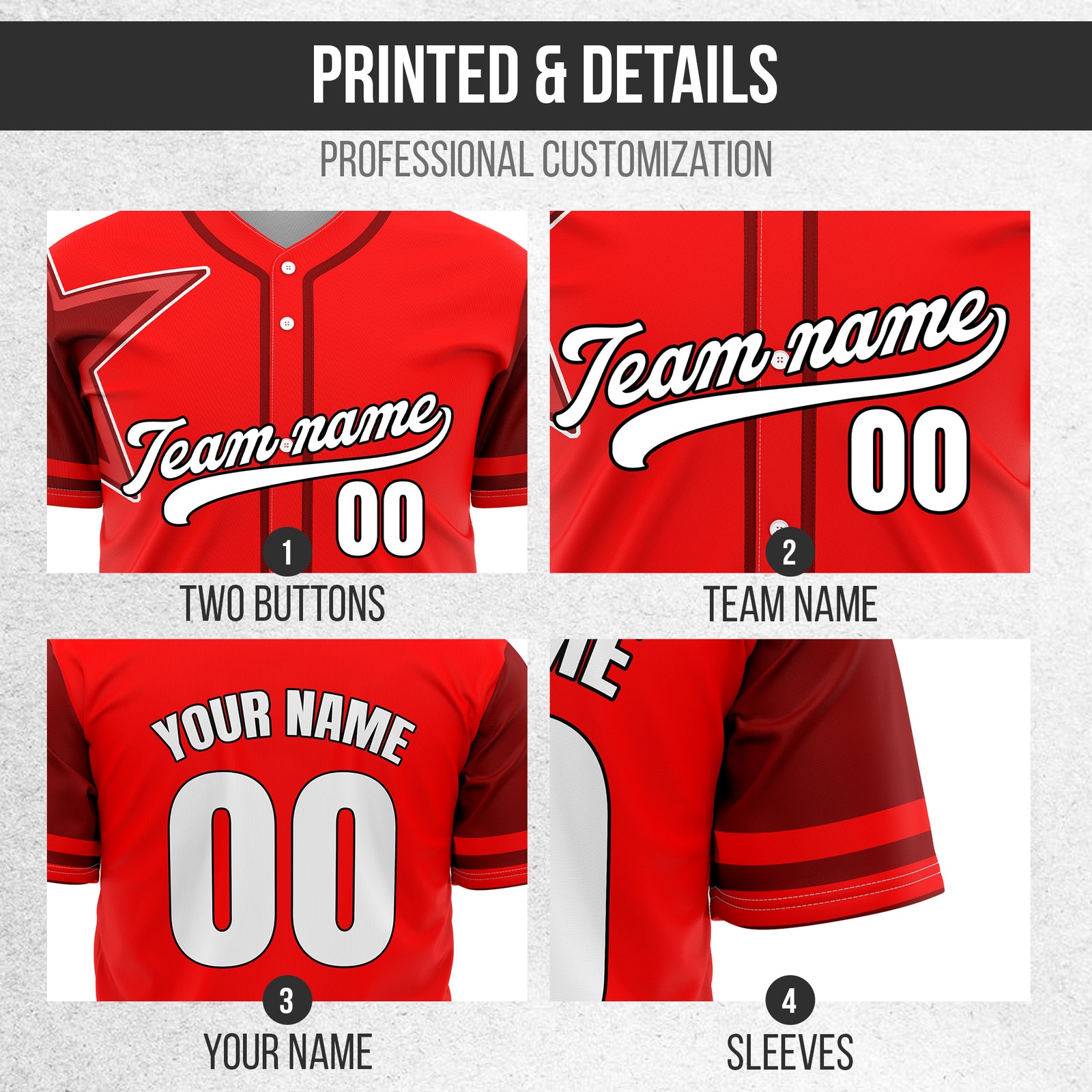 Custom Star Classic Baseball Red Sports Jersey Personalized Uniform with Name & Number