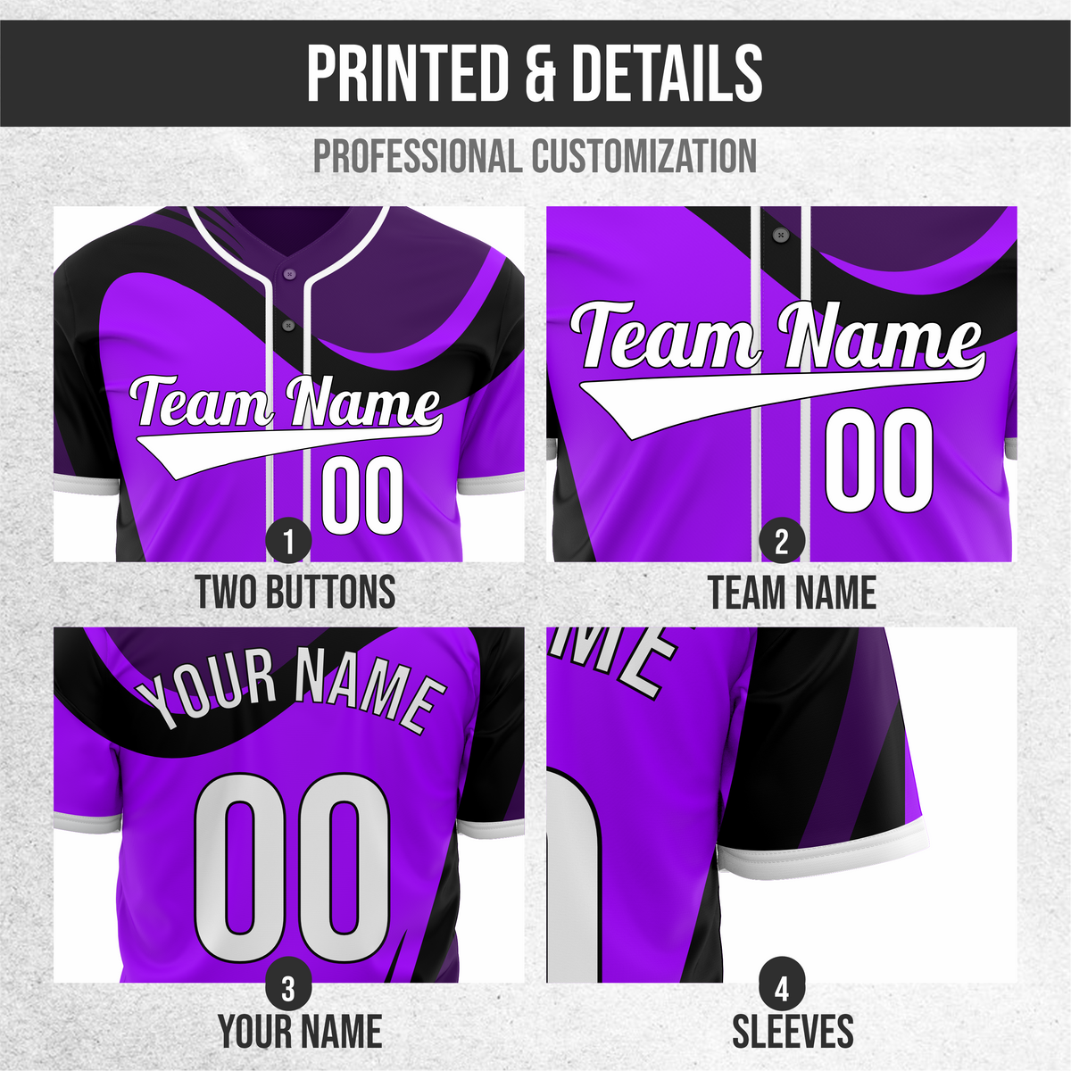 Custom Heritage Flow Baseball Purple Sports Jersey Personalized Uniform with Name & Number
