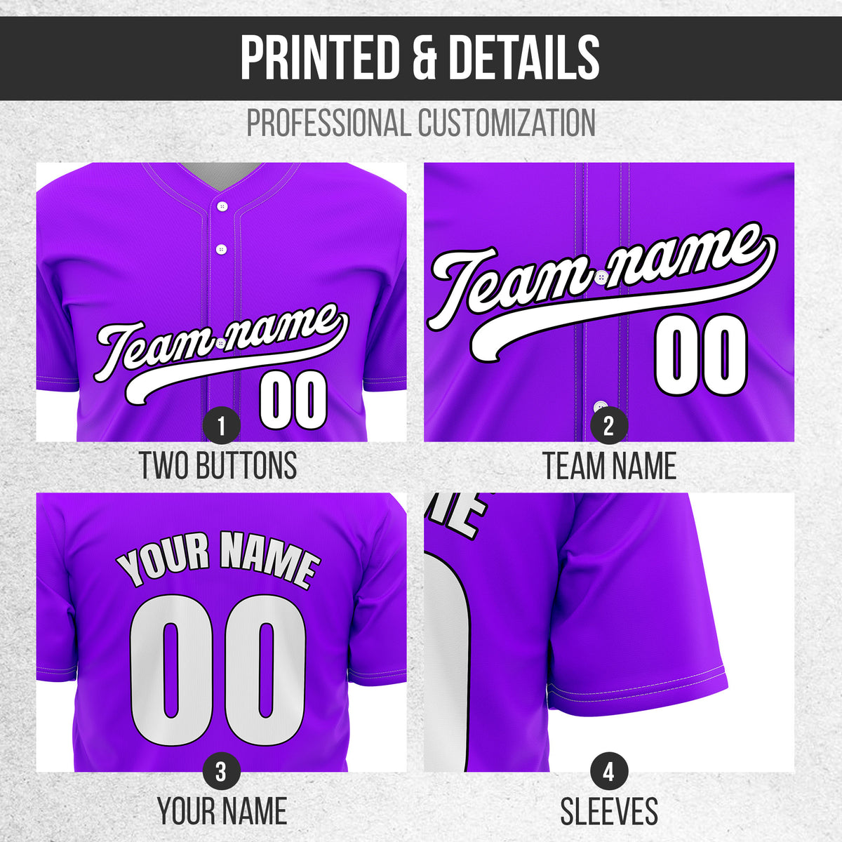 Custom Wave Purple Baseball Sports Jersey Personalized Uniform with Name & Number