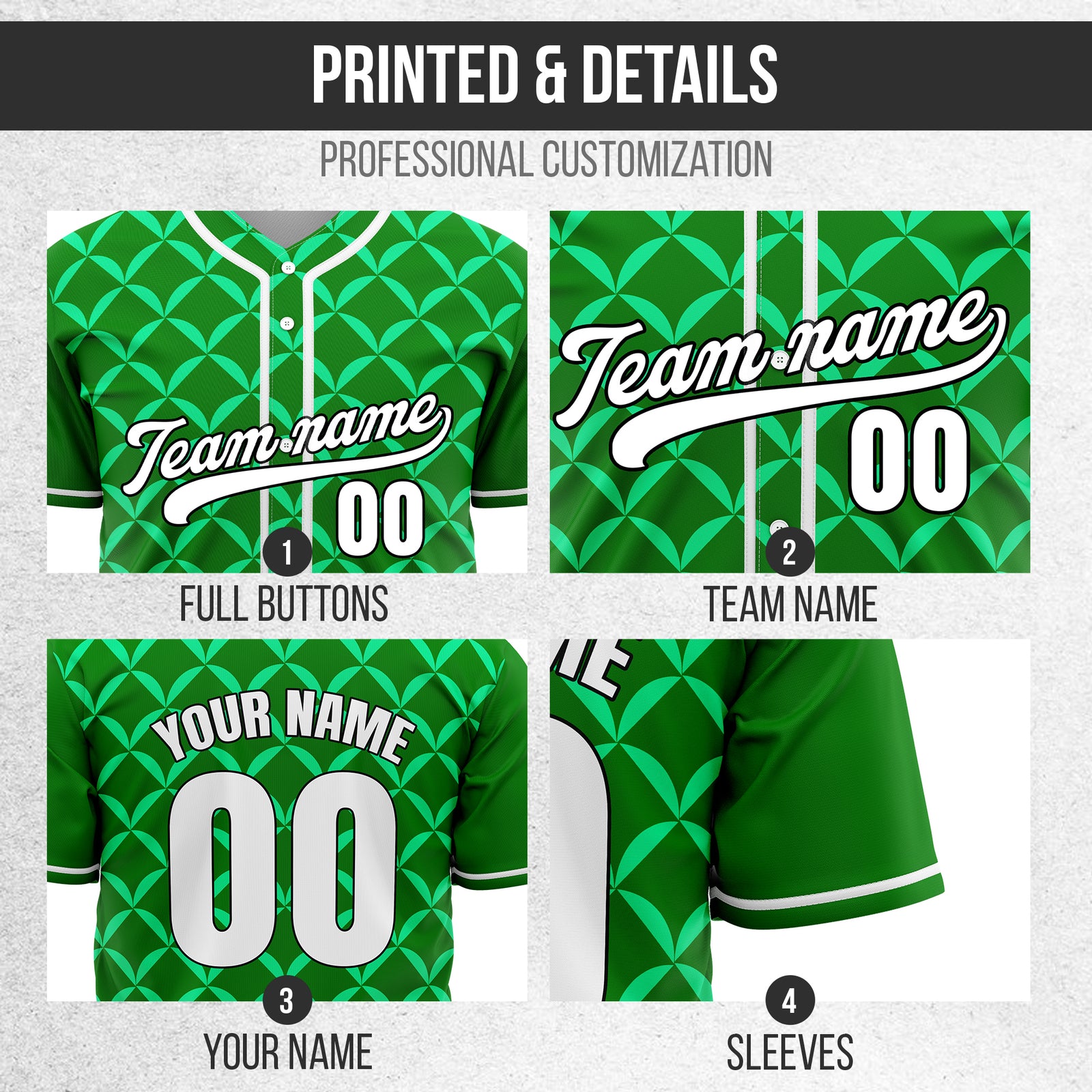 Custom Vertex Vibe Green Baseball Sports Jersey Personalized Uniform with Name & Number