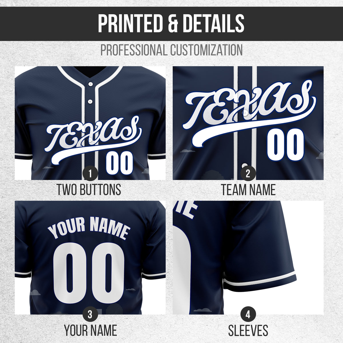 Custom City Lights Navy Baseball Sports Jersey Personalized Uniform with Name & Number