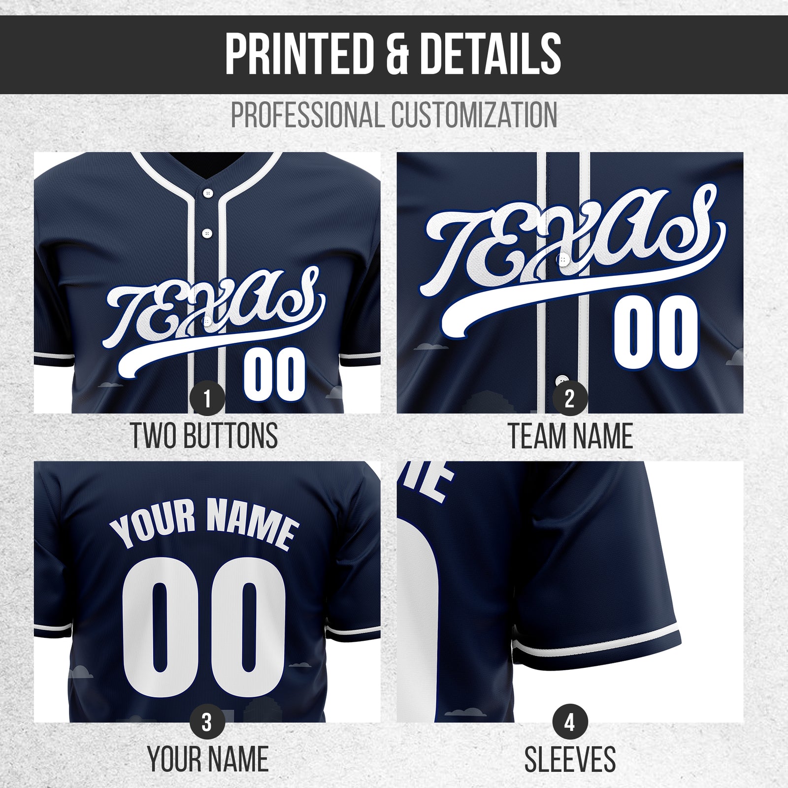 Custom City Lights Navy Baseball Sports Jersey Personalized Uniform with Name & Number
