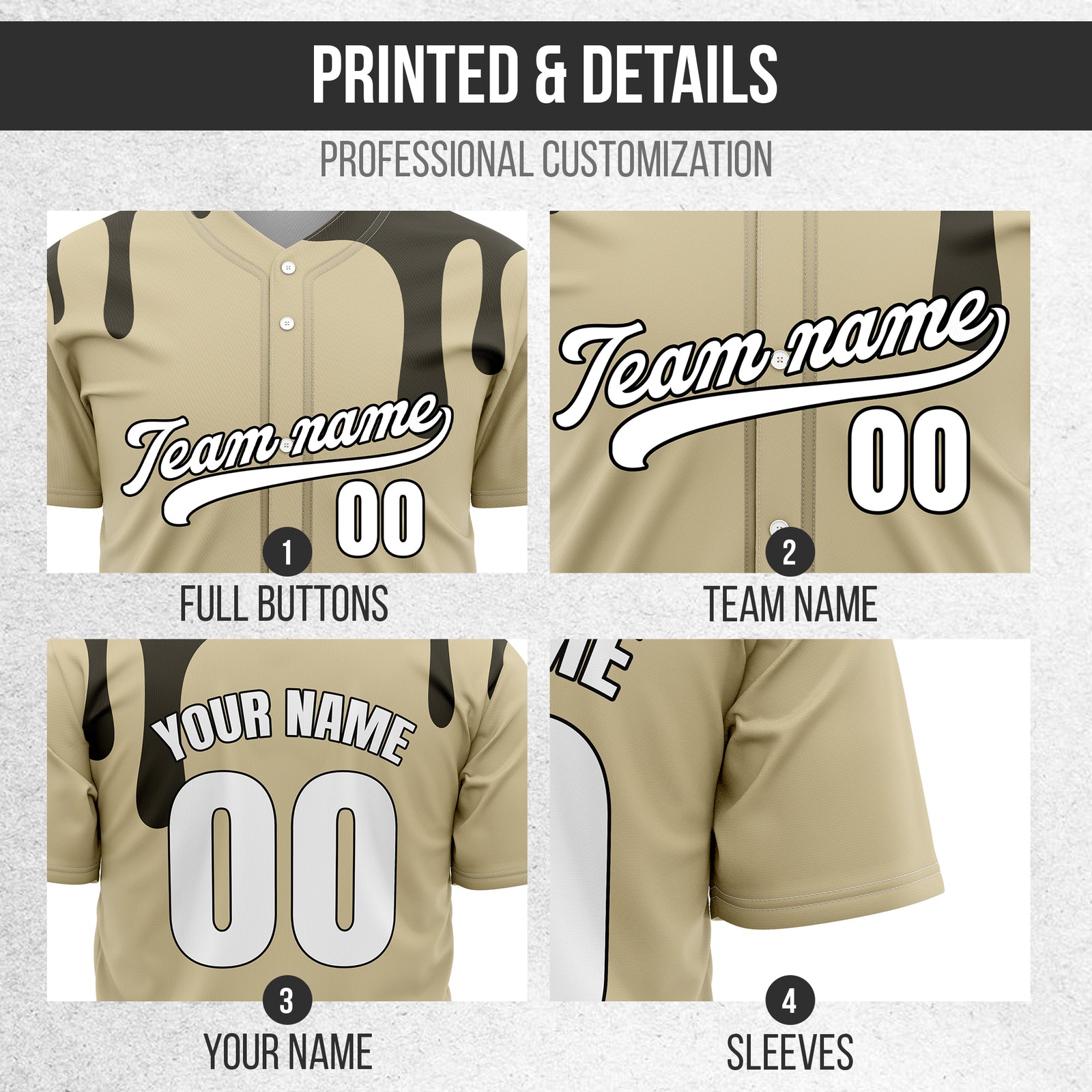 Custom Ink Dripline Khaki Sports Jersey Personalized Uniform with Name & Number