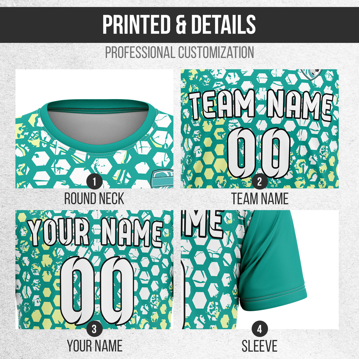 Custom Hex R-Full Pattern Soccer Teal Sport Tops Jersey