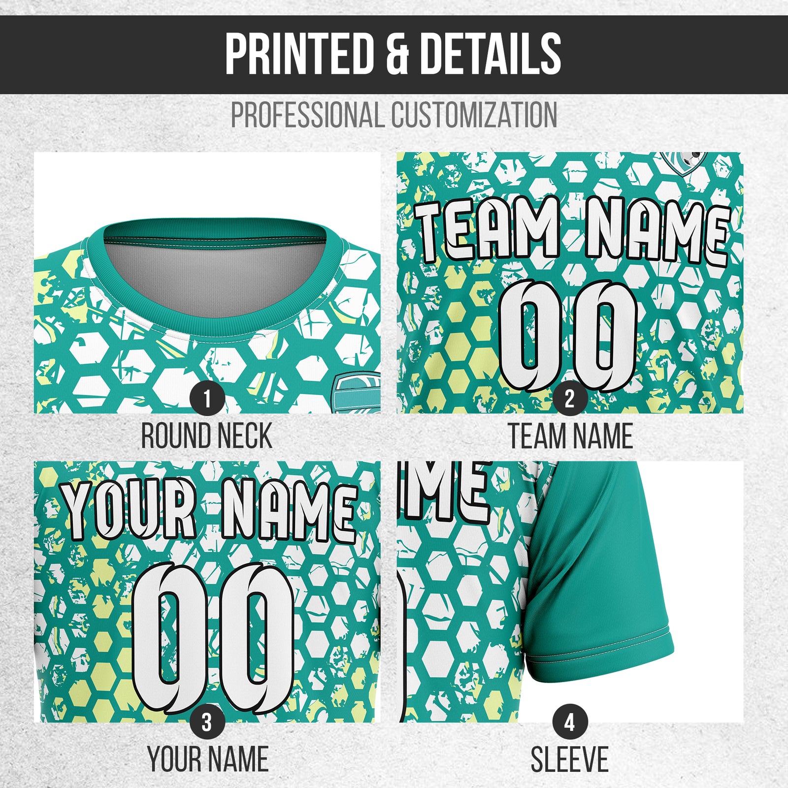 Custom Hex R-Full Pattern Soccer Teal Sport Tops Jersey