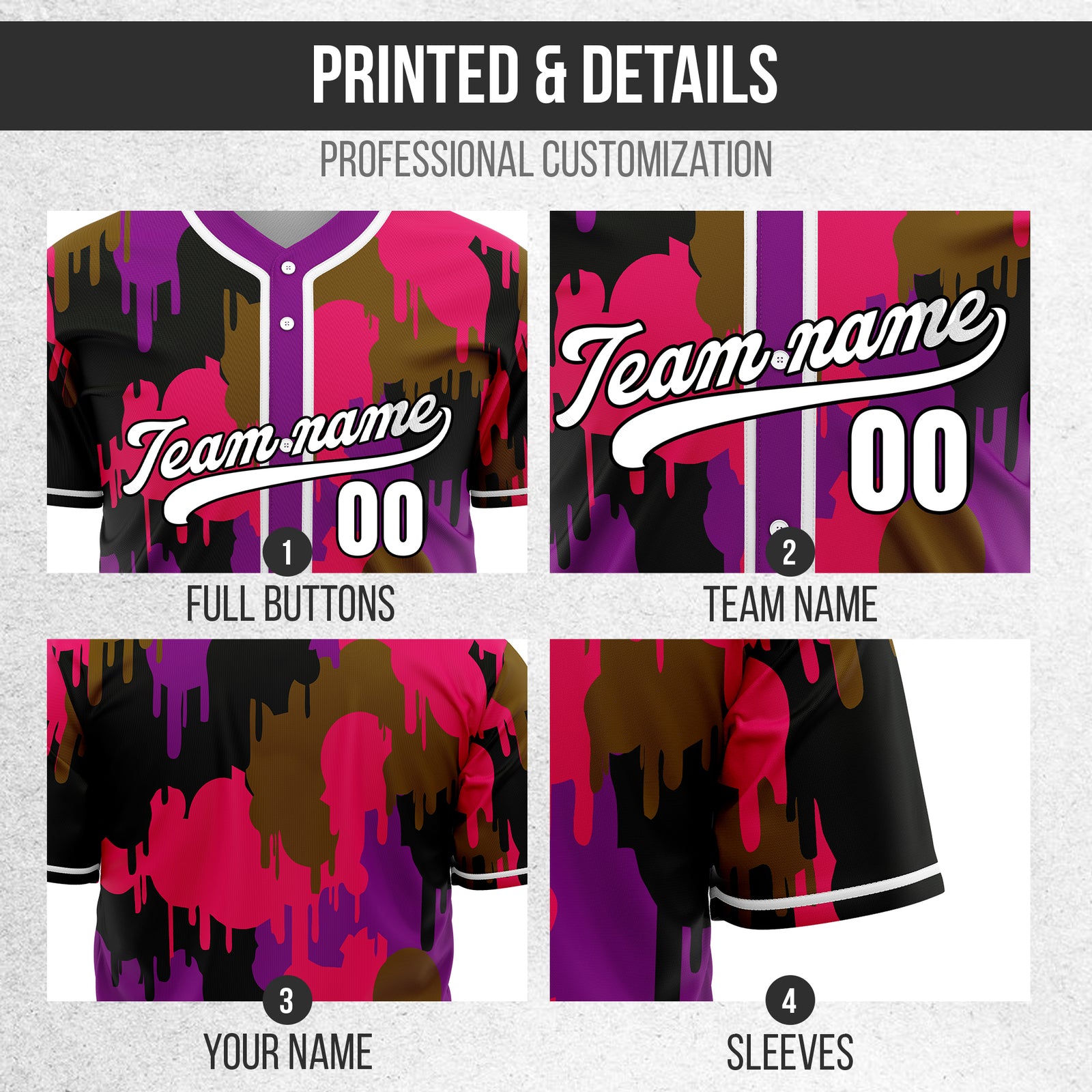 Custom Paint Hustlers Purple Baseball Sports Jersey Personalized Uniform with Name & Number