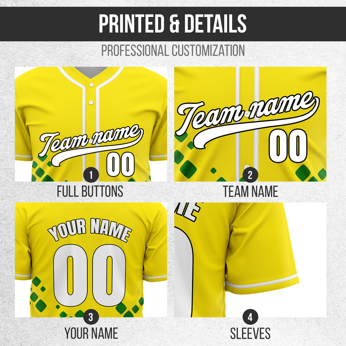 Custom Shadow Sparks Yellow Baseball Sports Jersey Personalized Uniform with Name & Number