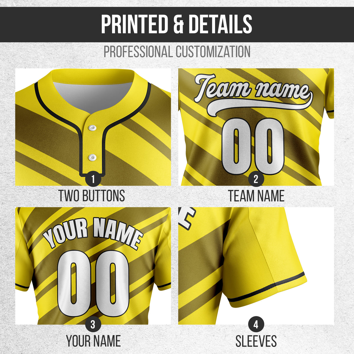Custom Bold Flow Yellow Baseball Sports Jersey Personalized Uniform with Name & Number