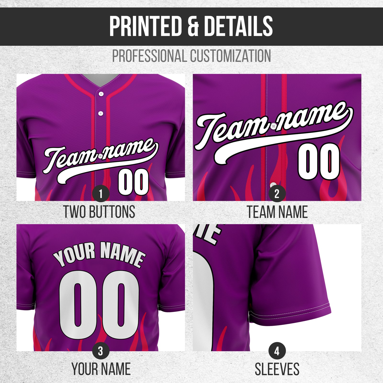 Custom Frost Fire Purple Baseball Sports Jersey Personalized Uniform with Name & Number