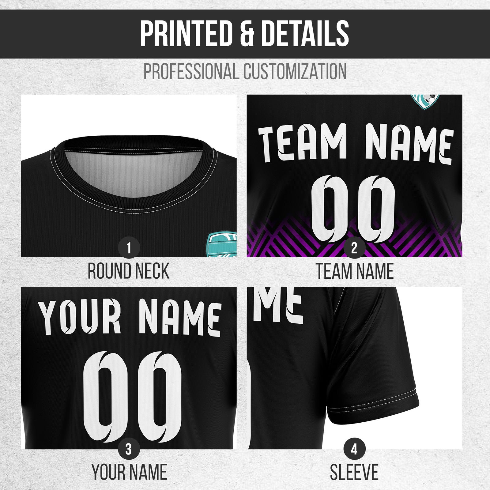Custom Shadow Line R Side Pattern Soccer Black Sport Tops Jersey