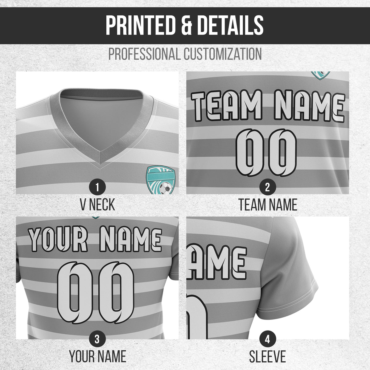 Custom Royal Stripe V-Neck Grey Soccer sport Tops Jersey