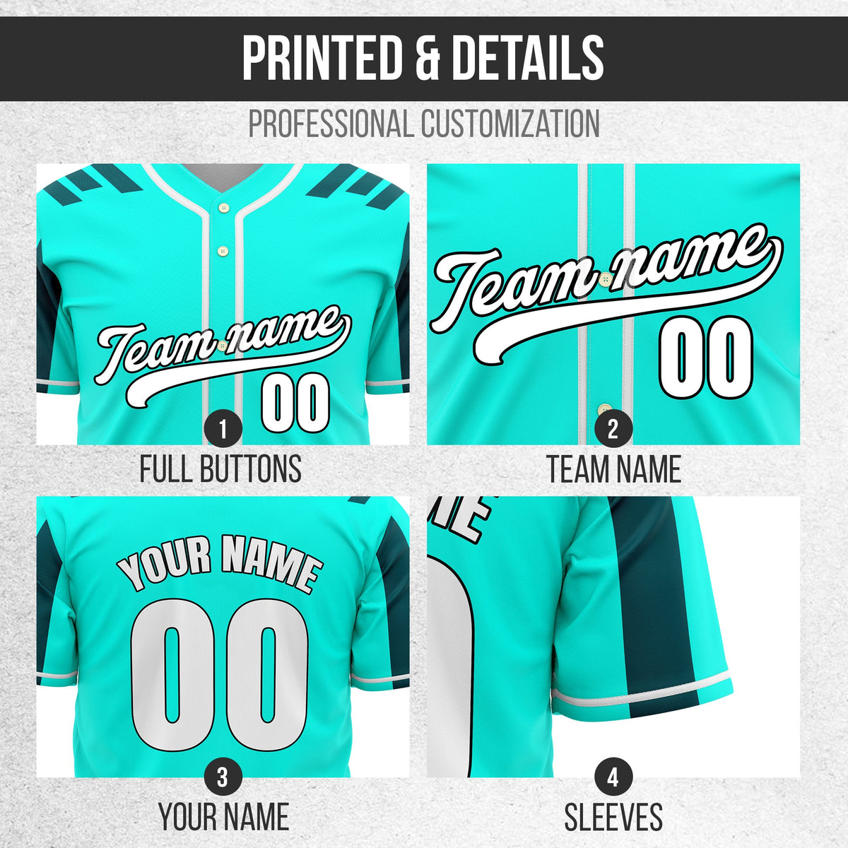 Custom Radiant Strike Aqua Raglan Style Baseball Sports Jersey Personalized Uniform with Name & Number