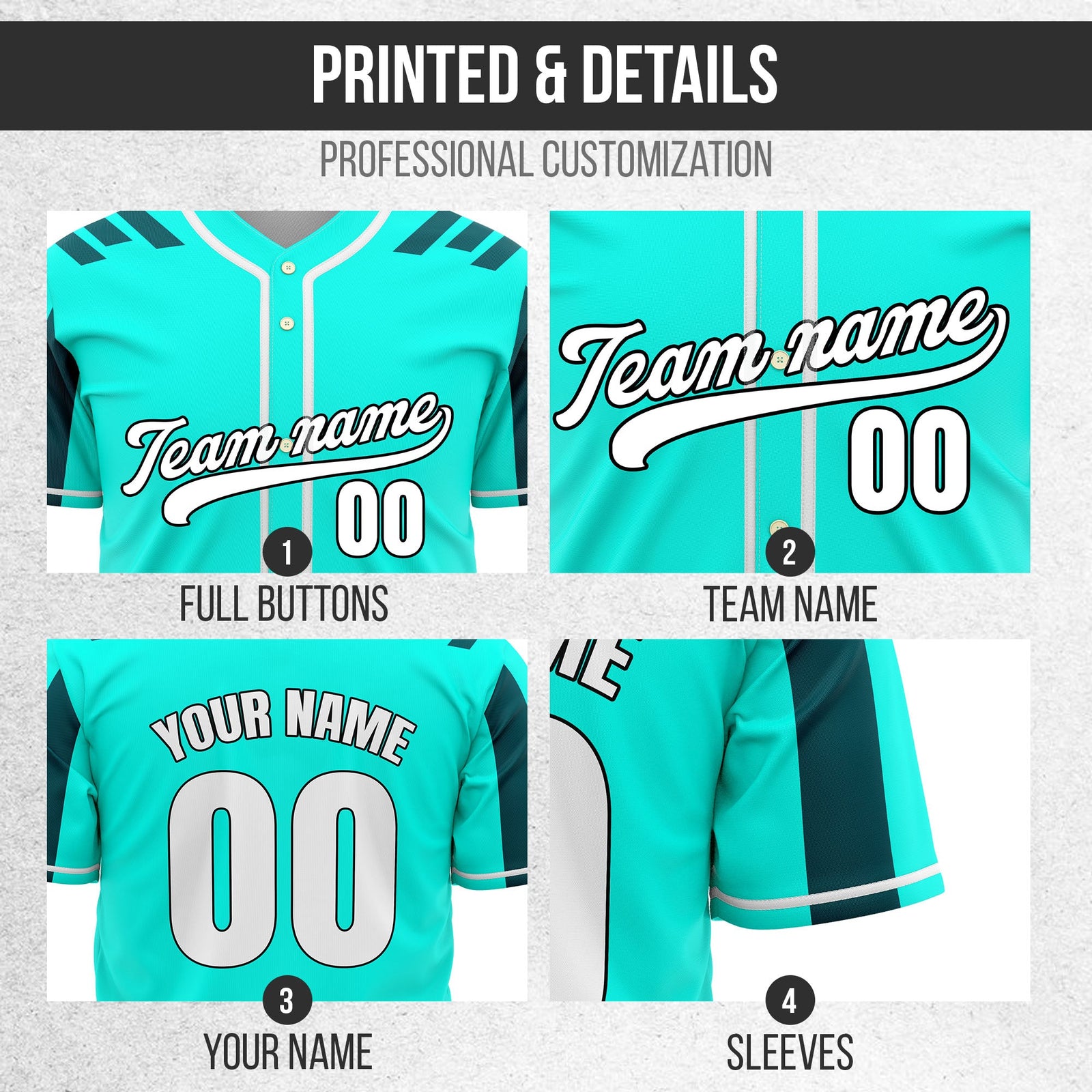 Custom Radiant Strike Aqua Raglan Style Baseball Sports Jersey Personalized Uniform with Name & Number