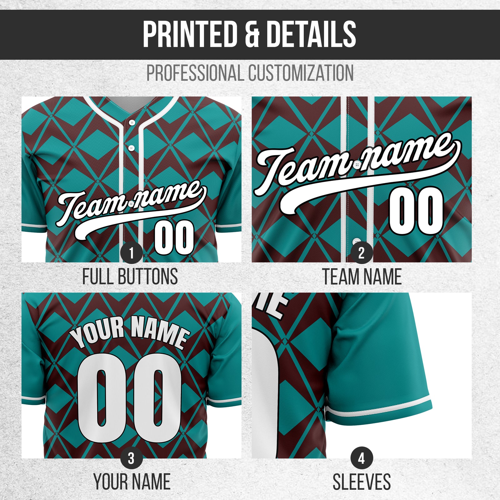 Custom Rhombus Blaze Teal Baseball Sports Jersey Personalized Uniform with Name & Number