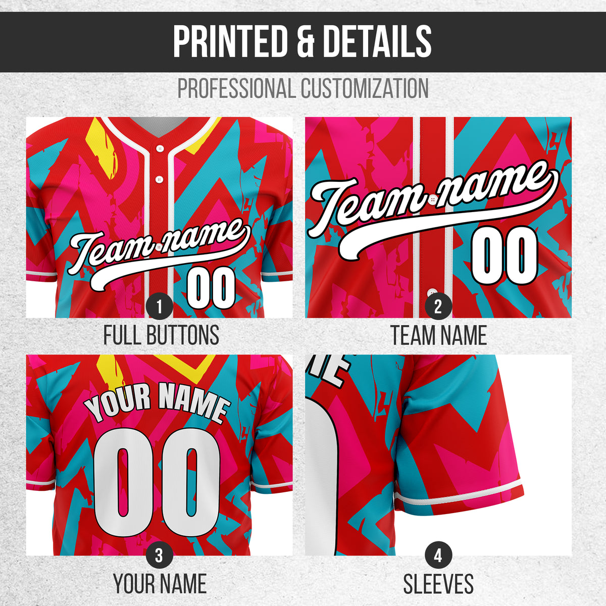 Custom Splash Red Baseball Sports Jersey Personalized Uniform with Name & Number
