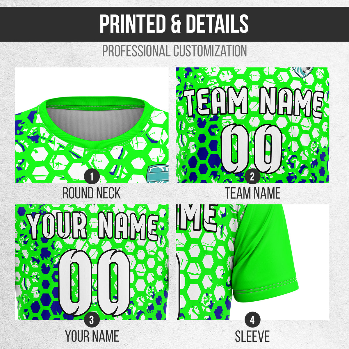 Custom Hex R-Full Pattern Soccer Neon Green Sport Tops Jersey