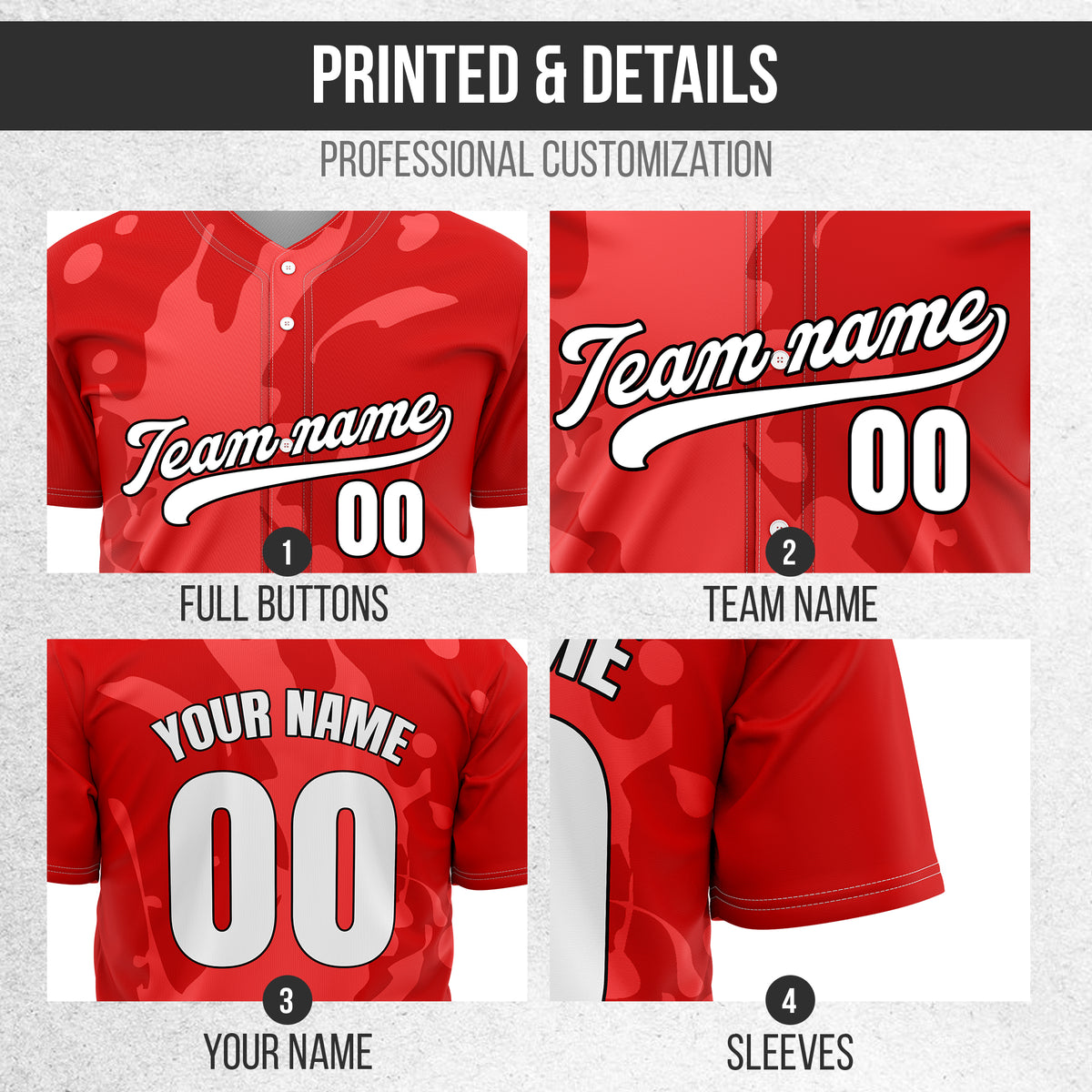 Custom Ink Splash Red Baseball Sports Jersey Personalized Uniform with Name & Number