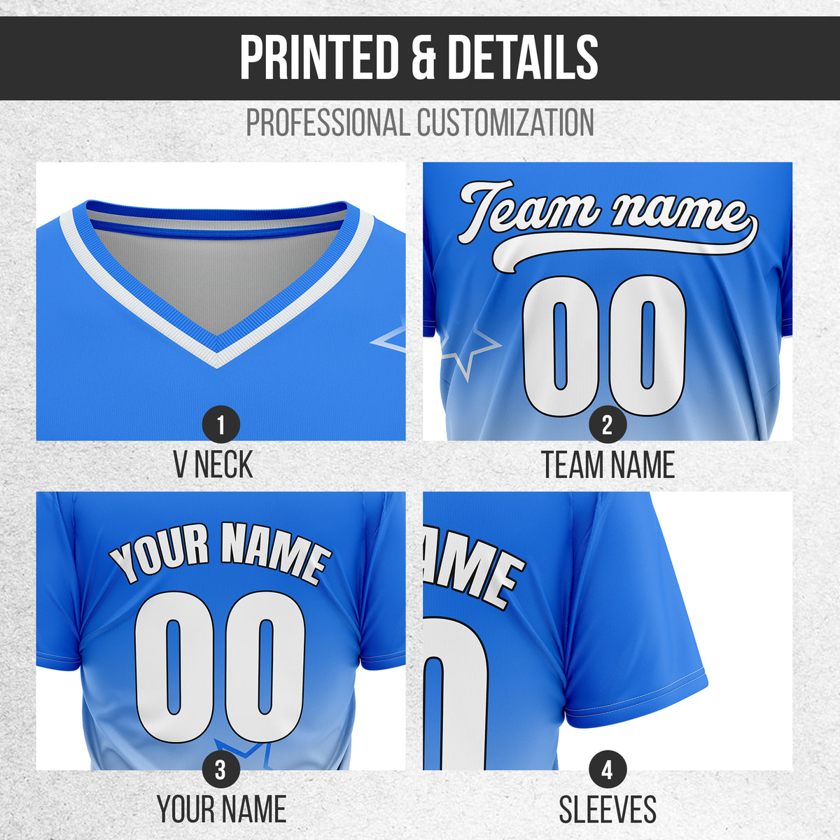 Custom Star Gradient Baseball Blue Sports Jersey Personalized Uniform with Name & Number