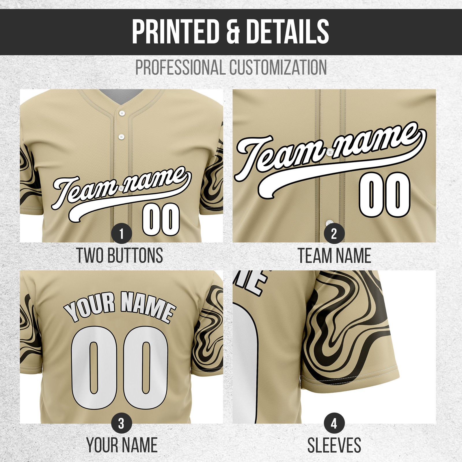 Custom Wave Khaki Baseball Sports Jerseys Personalized Uniform with Name & Numbers