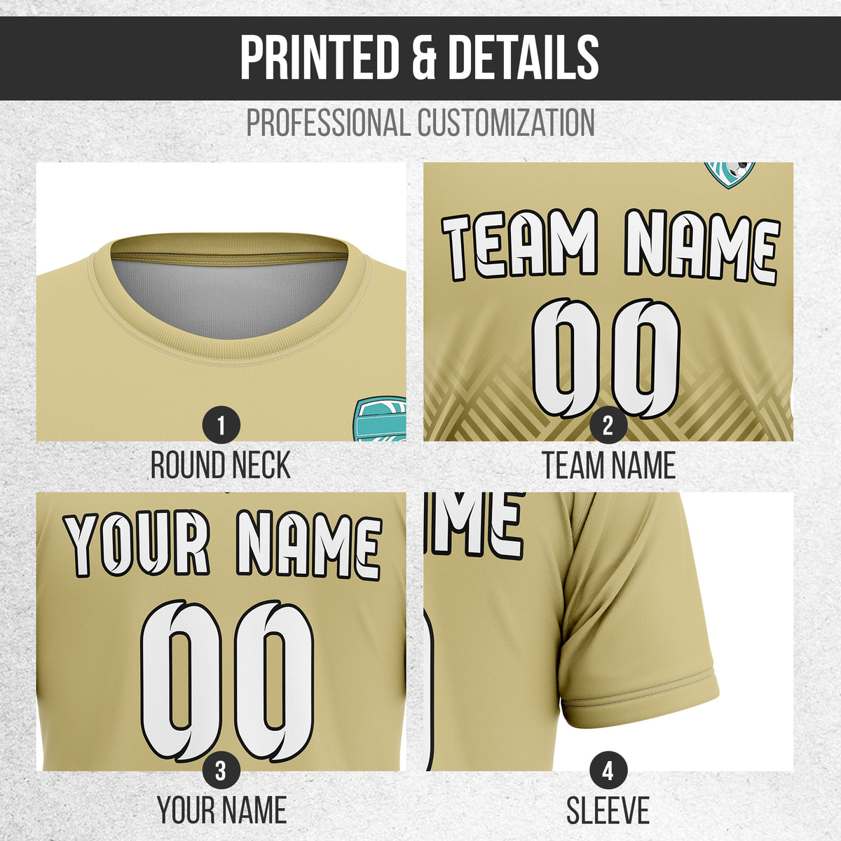 Custom Shadow Line R Side Pattern Soccer khaki Sport Tops Jersey