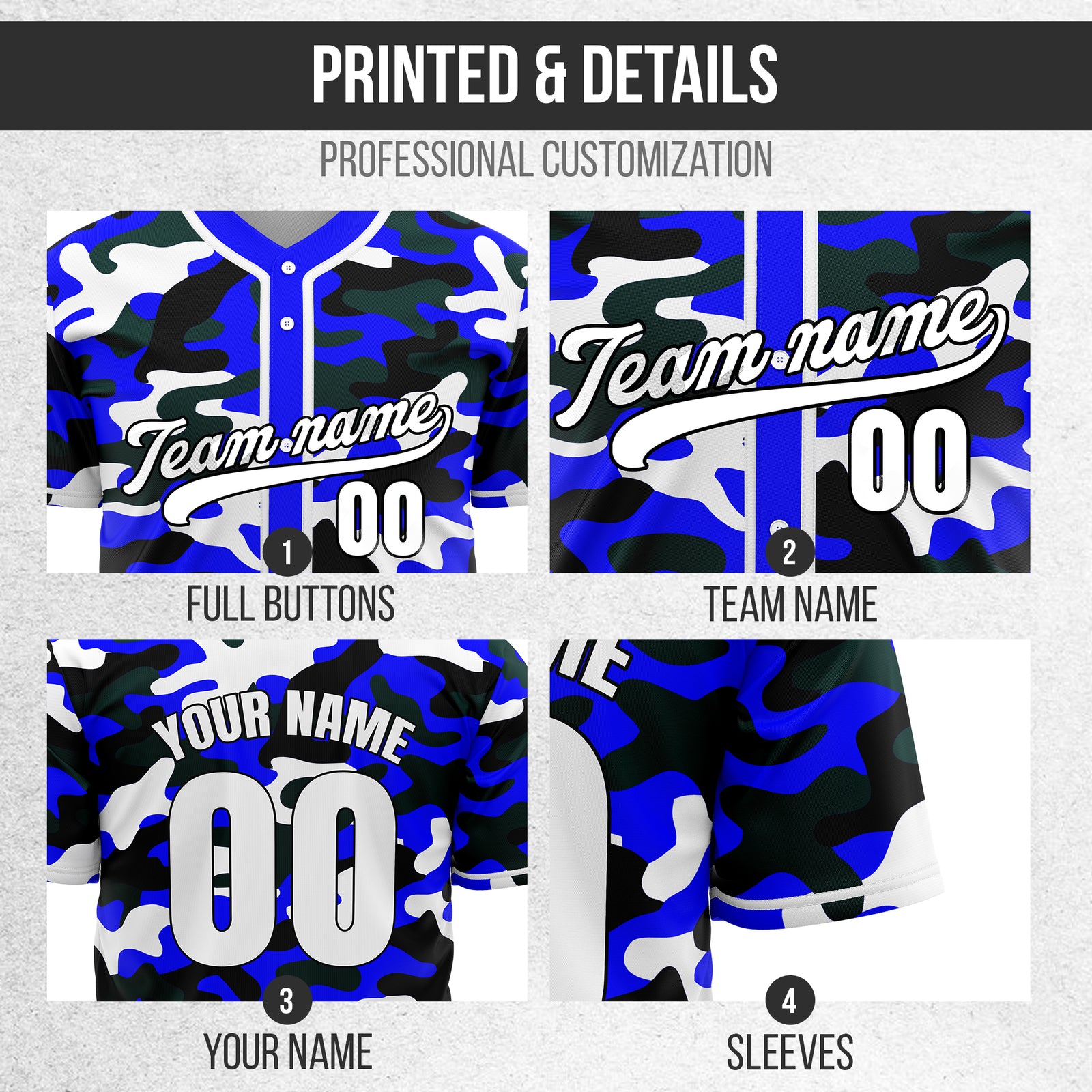 Custom Shadow Command Blue Baseball Sports Jersey Personalized Uniform with Name & Number