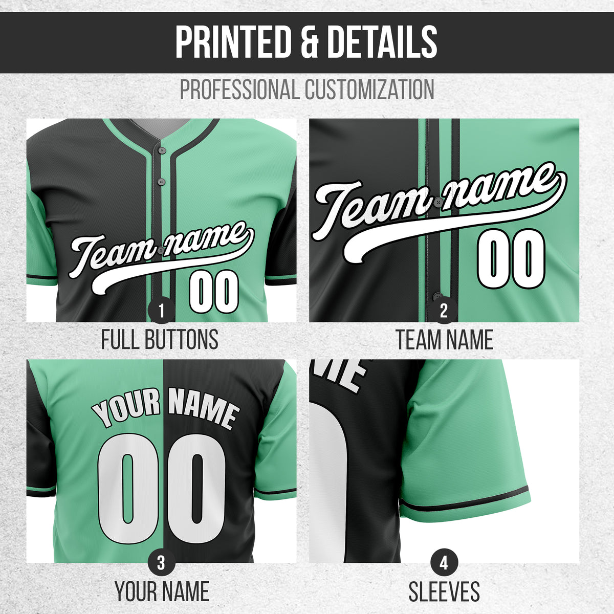 Custom Split Baseball Black Sports Jersey Personalized Uniform with Name & Number